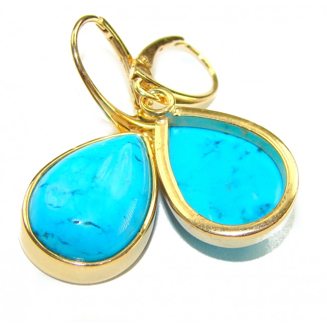 Great authentic Sleeping Beauty Turquoise 18K Gold over .925 Sterling Silver handcrafted Earrings