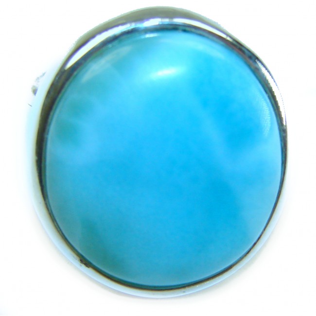 Blue Perfection AUTHENTIC Larimar .925 Sterling Silver handmade Large ring size 8 adjustable - Close-up of oval blue Larimar stone in sterling silver setting.