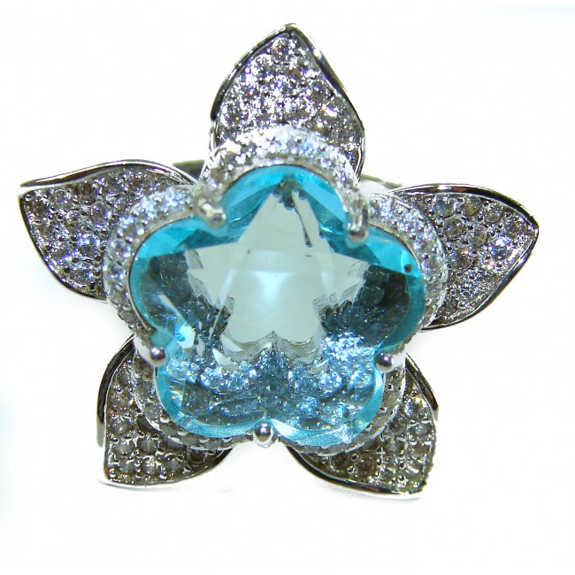 Divine Beauty 12.5 carat Aquamarine .925 Sterling Silver Handcrafted ring size 7 - photo 2