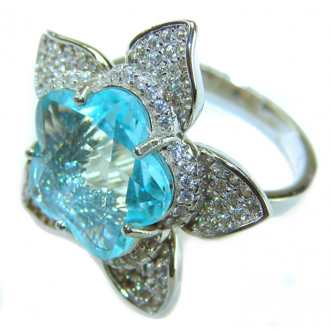 Divine Beauty 12.5 carat Aquamarine .925 Sterling Silver Handcrafted ring size 7 - photo 1