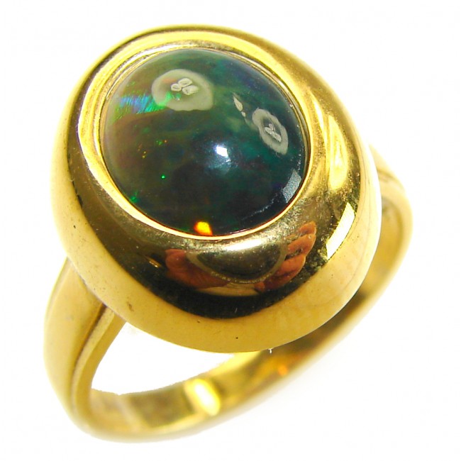 Authentic 11.2ct Black Opal 14K gold over .925 Sterling Silver brilliantly handcrafted ring s. 8