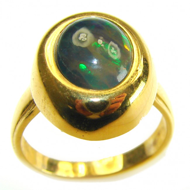 Authentic 11.2ct Black Opal 14K gold over .925 Sterling Silver brilliantly handcrafted ring s. 8