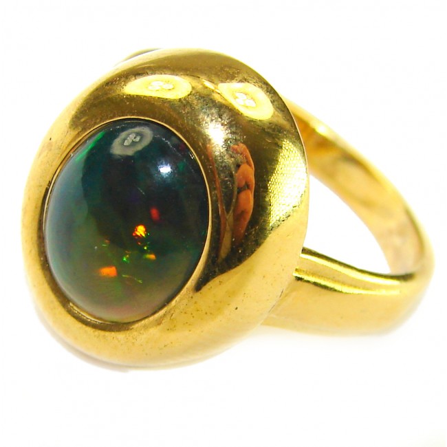 Authentic 11.2ct Black Opal 14K gold over .925 Sterling Silver brilliantly handcrafted ring s. 8