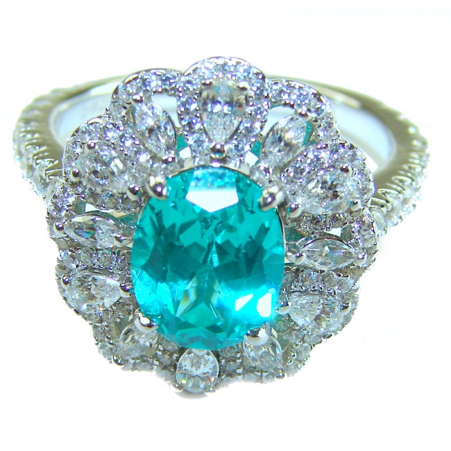 Eau Pure 3.5 carat Paraiba Tourmaline .925 Sterling Silver Handcrafted Ring size 7