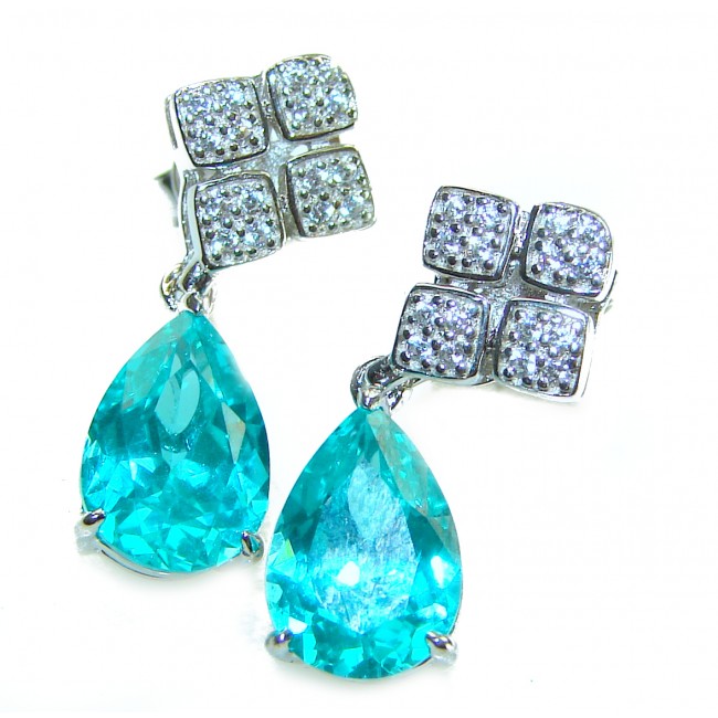 Pedra Azul authentic 4.5 carat Aquamarine .925 Sterling Silver handcrafted Statement earrings - photo 3