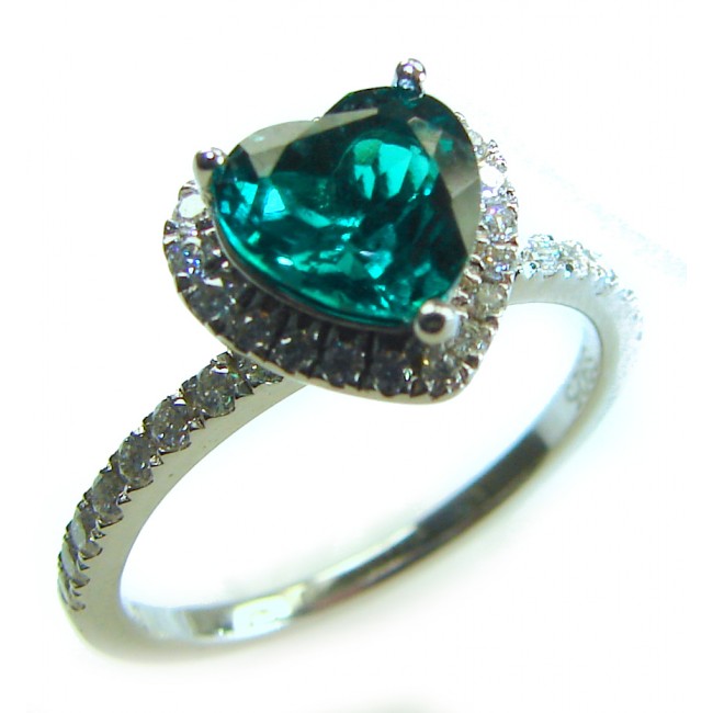 Precious Heart 4.8 carat natural Colombian Emerald .925 Sterling Silver handmade Statement Ring size 7 1/4 - photo 3