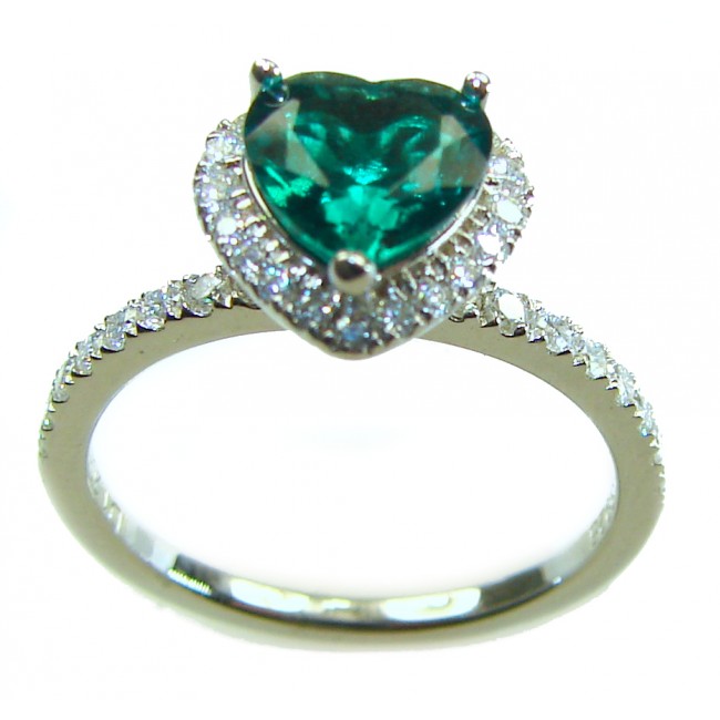 Precious Heart 4.8 carat natural Colombian Emerald .925 Sterling Silver handmade Statement Ring size 7 1/4 - photo 2