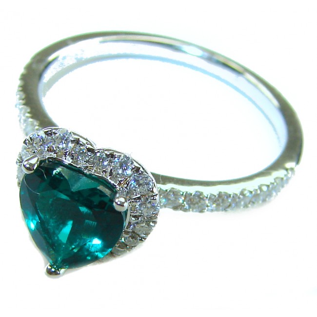 Precious Heart 4.8 carat natural Colombian Emerald .925 Sterling Silver handmade Statement Ring size 7 1/4 - photo 1