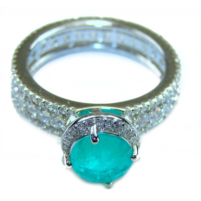 Vintage style - Timless Beauty 6.5 carat Emerald .925 Sterling Silver handcrafted Statement ring size 7 - Side view of vintage style emerald ring with diamond accents