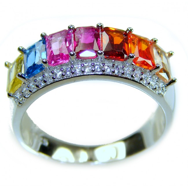 Precious Rainbow- authentic 8.2 carat multigem .925 Sterling Silver Eternity Ring size 6