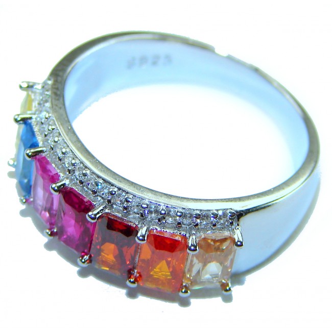 Precious Rainbow- authentic 8.2 carat multigem .925 Sterling Silver Eternity Ring size 6