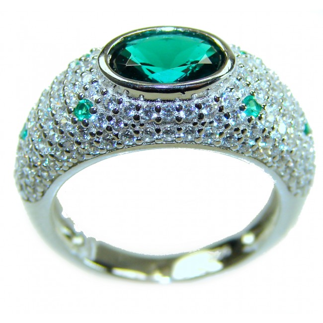 Vintage style - 3.5 carat Emerald .925 Sterling Silver handcrafted Statement ring size 6 - Side view of vintage-style emerald ring in sterling silver.