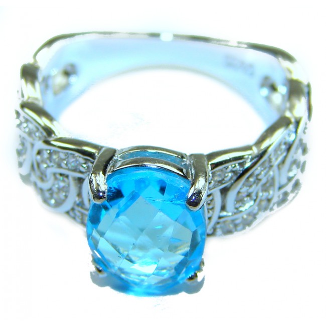 6.5 carat authentic Swiss Blue Topaz .925 Sterling Silver handmade Statement Ring size 6 - photo 3
