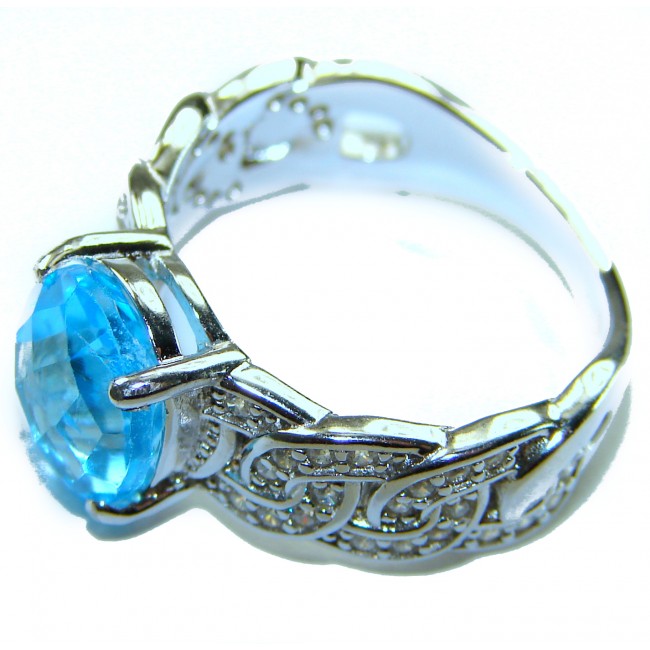 6.5 carat authentic Swiss Blue Topaz .925 Sterling Silver handmade Statement Ring size 6 - photo 1