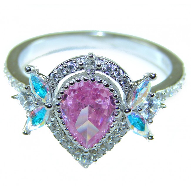 Blooming Beauty 5.5 carat Pink Sapphire .925 Silver handcrafted Cocktail Ring s. 8