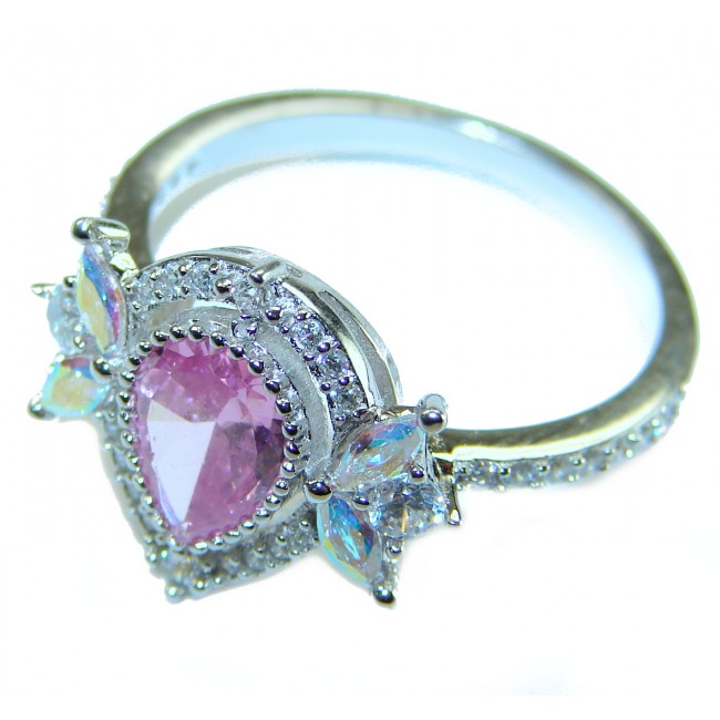 Blooming Beauty 5.5 carat Pink Sapphire .925 Silver handcrafted Cocktail Ring s. 8