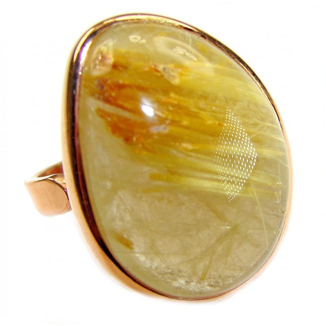 Best quality Golden Rutilated Quartz 14K Gold over .925 Sterling Silver handcrafted Ring Size 7 adjustable - Close-up of Golden Rutilated Quartz ring with 14K Gold over sterling silver