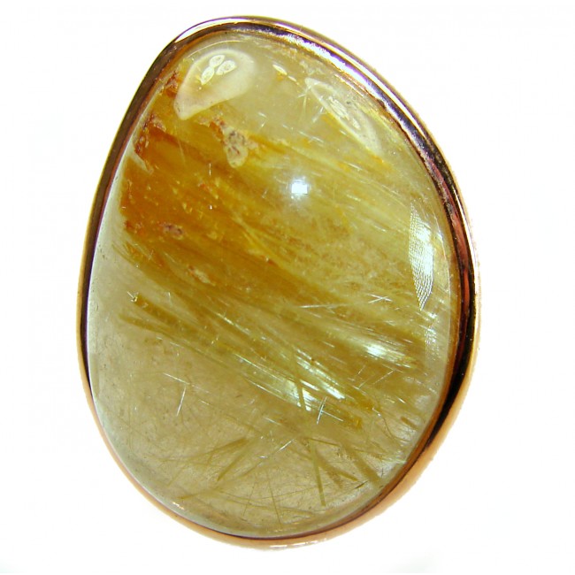Best quality Golden Rutilated Quartz 14K Gold over .925 Sterling Silver handcrafted Ring Size 7 adjustable - Close-up of Golden Rutilated Quartz set in 14K Gold over Sterling Silver