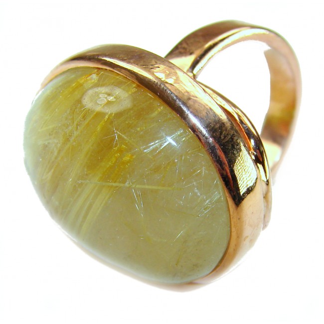 Best quality Golden Rutilated Quartz 14K Gold over .925 Sterling Silver handcrafted Ring Size 7 adjustable - Golden Rutilated Quartz ring close-up, 14K Gold over .925 Sterling Silver