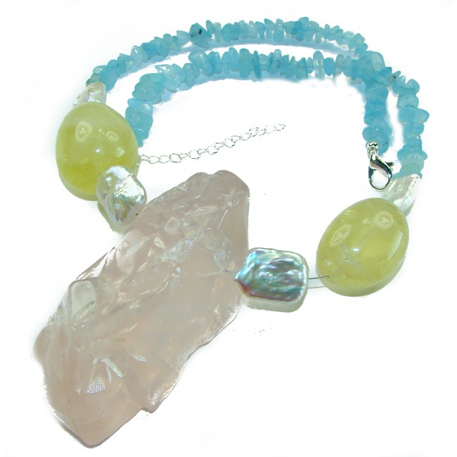 Bochic style Outstanding 288.8 carat Brazilian Rose Quartz .925 Sterling Silver handcrafted Statement necklace; 190.8 grams