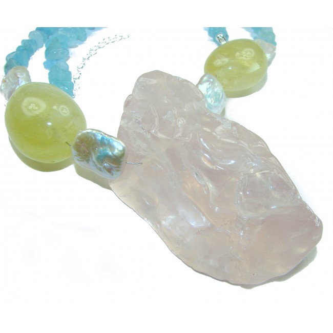 Bochic style Outstanding 288.8 carat Brazilian Rose Quartz .925 Sterling Silver handcrafted Statement necklace; 190.8 grams