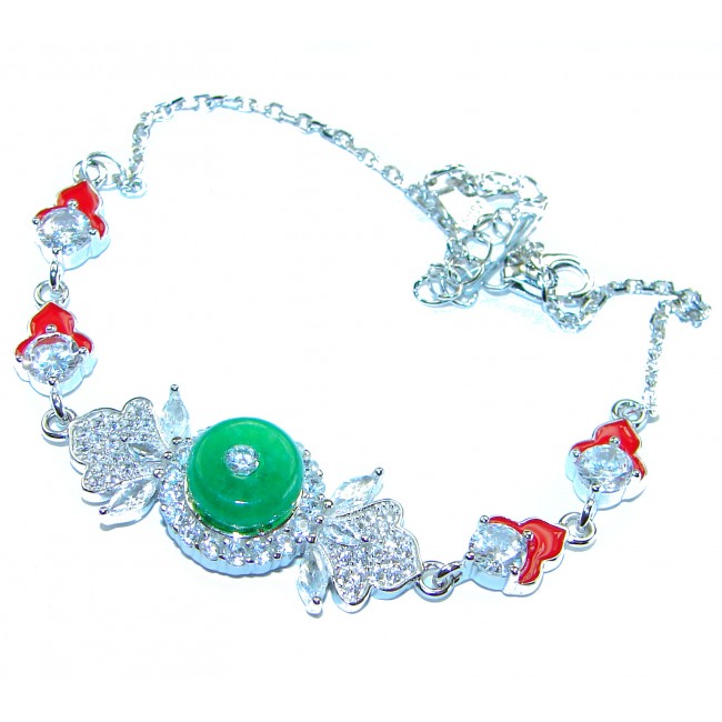 Purity and Harmony Precious genuine 6.5 carat Jade .925 Sterling Silver handcrafted Bracelet