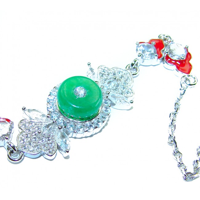 Purity and Harmony Precious genuine 6.5 carat Jade .925 Sterling Silver handcrafted Bracelet