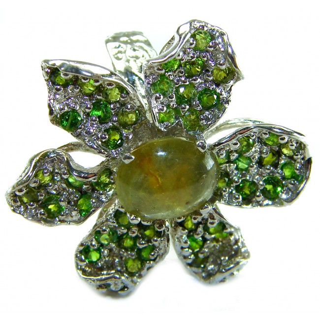 Exotica Natural 15.4 carat Green Tourmaline Tsavorite Garnet .925 Sterling Silver handmade Large Statement Ring size 7