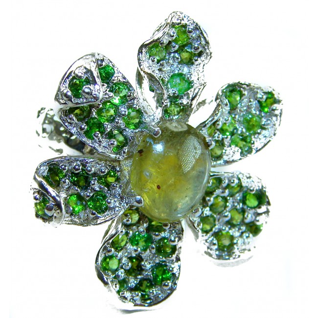 Exotica Natural 15.4 carat Green Tourmaline Tsavorite Garnet .925 Sterling Silver handmade Large Statement Ring size 7