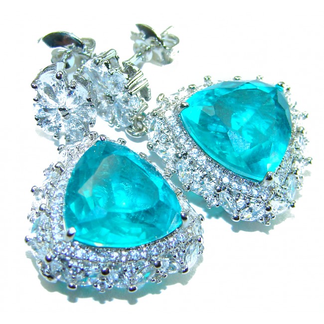 Royalty trillion cut 18.2 carat Aquamarine .925 Sterling Silver entirely handmade earrings