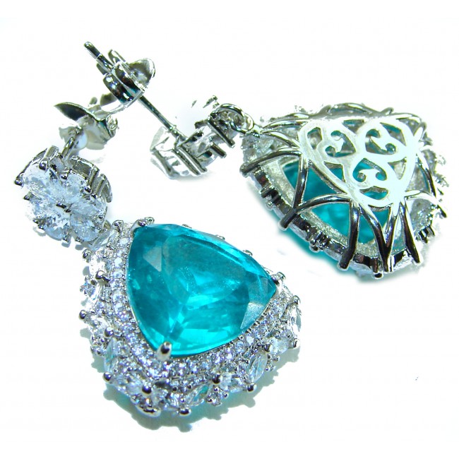 Royalty trillion cut 18.2 carat Aquamarine .925 Sterling Silver entirely handmade earrings