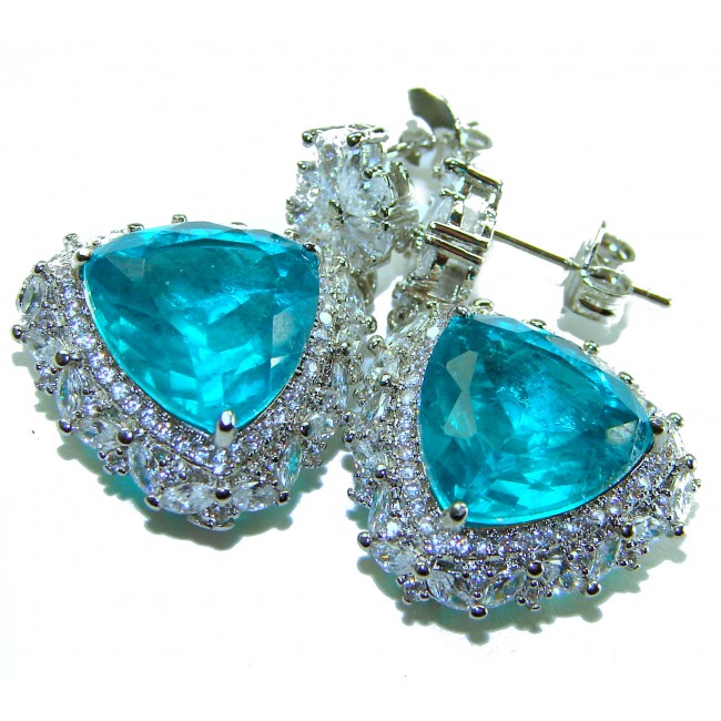 Royalty trillion cut 18.2 carat Aquamarine .925 Sterling Silver entirely handmade earrings