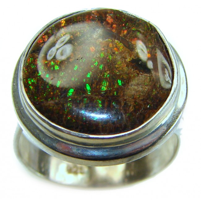 Outstanding Genuine purple Canadian Ammolite .925 Sterling Silver handmade ring size 7 adjustable