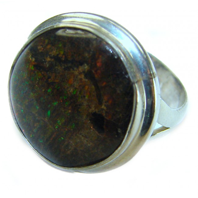 Outstanding Genuine purple Canadian Ammolite .925 Sterling Silver handmade ring size 7 adjustable