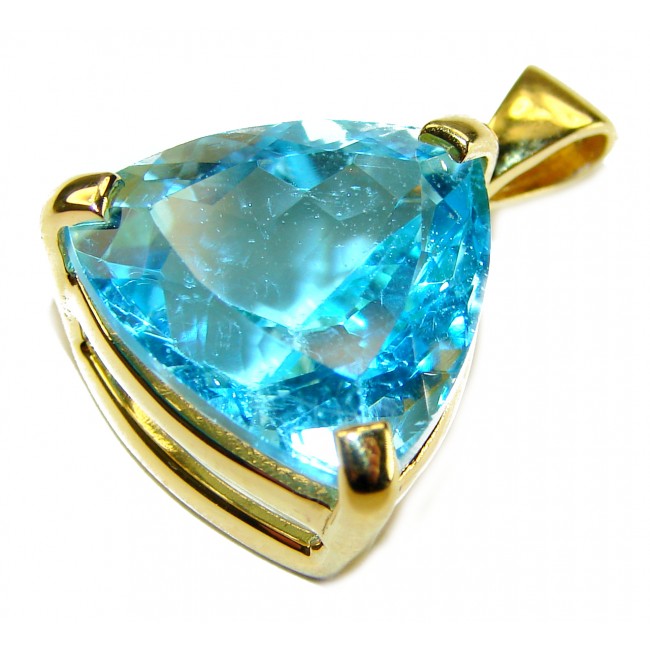 Atlantica TRILLION cut 12.9 carat Swiss Blue Topaz 18K Gold over .925 Sterling Silver Handcrafted Pendant - photo 2