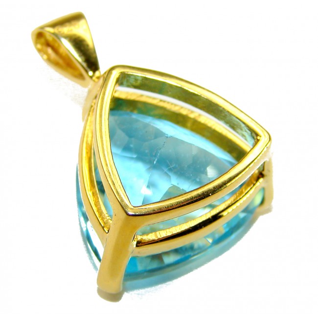 Atlantica TRILLION cut 12.9 carat Swiss Blue Topaz 18K Gold over .925 Sterling Silver Handcrafted Pendant - photo 1