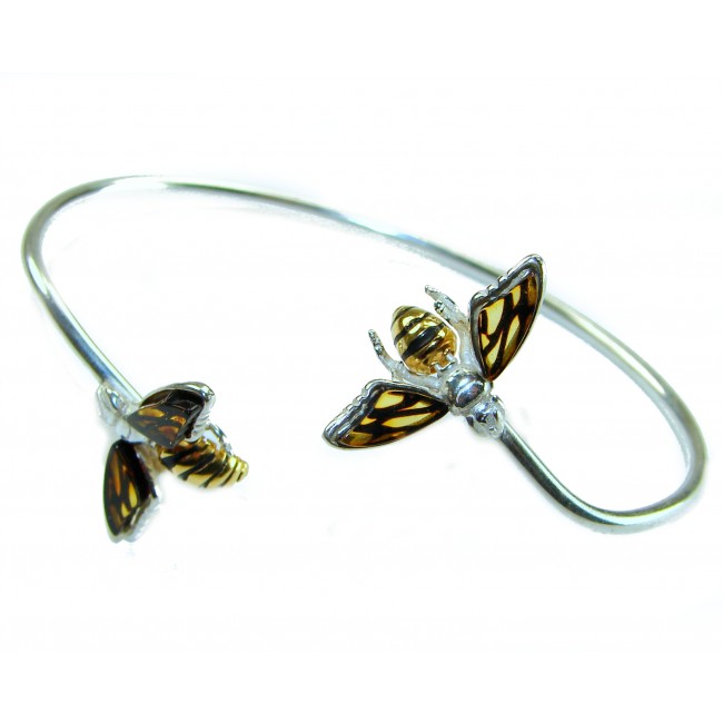 Golden Bees Genuine Baltic Amber .925 Sterling Silver handamde Bracelet - photo 3