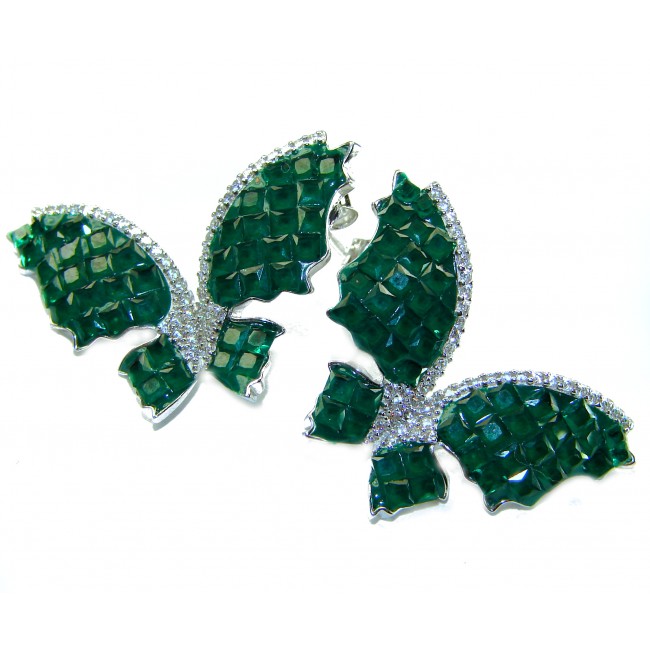 Incredible green Butterflies genuine 10.5 CARAT Emerald .925 Sterling Silver handcrafted Earrings - photo 3
