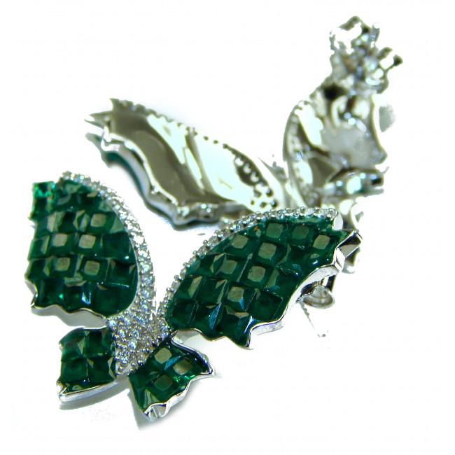 Incredible green Butterflies genuine 10.5 CARAT Emerald .925 Sterling Silver handcrafted Earrings - photo 1