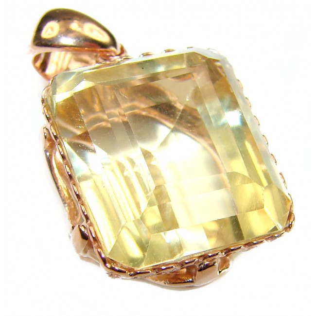 Baquette cut 10.3 carat Lemon Quartz 18K Gold over .925 Sterling Silver handcrafted pendant