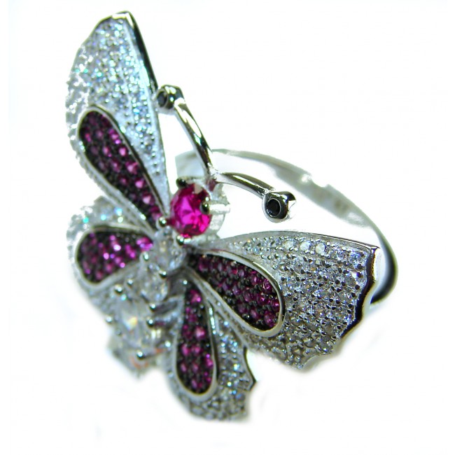Precious Butterfly Genuine 10.5 carat Ruby .925 Sterling Silver handmade LARGE Statement Ring size 7 1/2