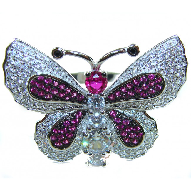 Precious Butterfly Genuine 10.5 carat Ruby .925 Sterling Silver handmade LARGE Statement Ring size 7 1/2