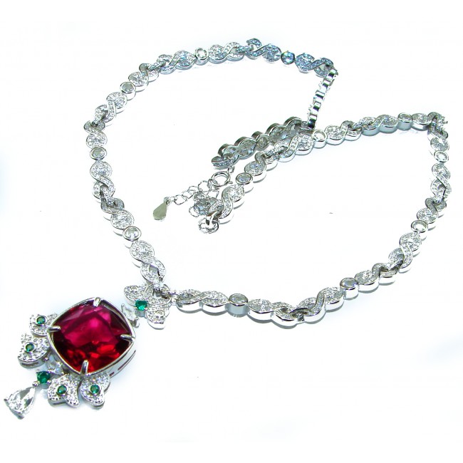 Art Deco - Luxurious natural 12.5 carat Ruby .925 Sterling Silver handmade Statement necklace