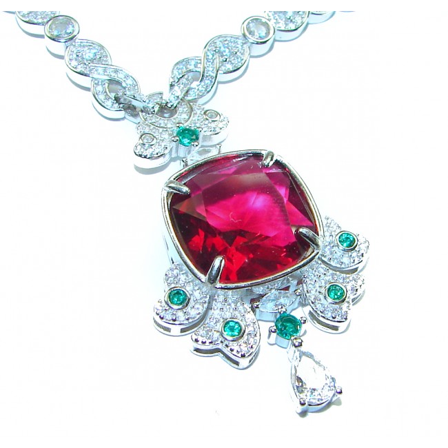 Art Deco - Luxurious natural 12.5 carat Ruby .925 Sterling Silver handmade Statement necklace