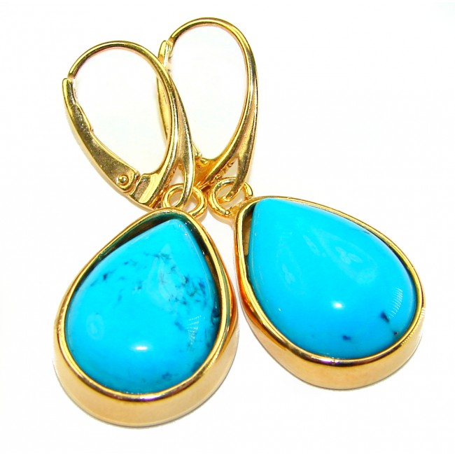 Great authentic Sleeping Beauty Turquoise 18K Gold over .925 Sterling Silver handcrafted Earrings