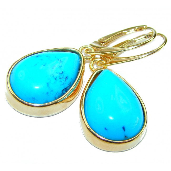 Great authentic Sleeping Beauty Turquoise 18K Gold over .925 Sterling Silver handcrafted Earrings