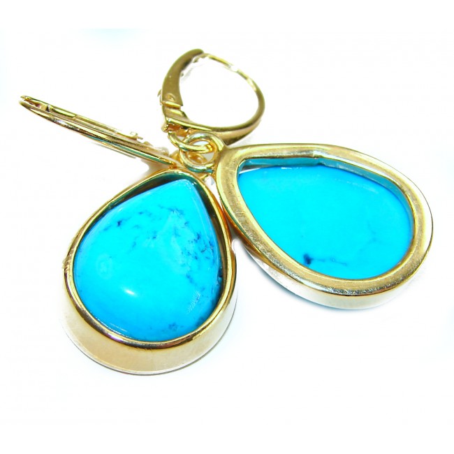 Great authentic Sleeping Beauty Turquoise 18K Gold over .925 Sterling Silver handcrafted Earrings