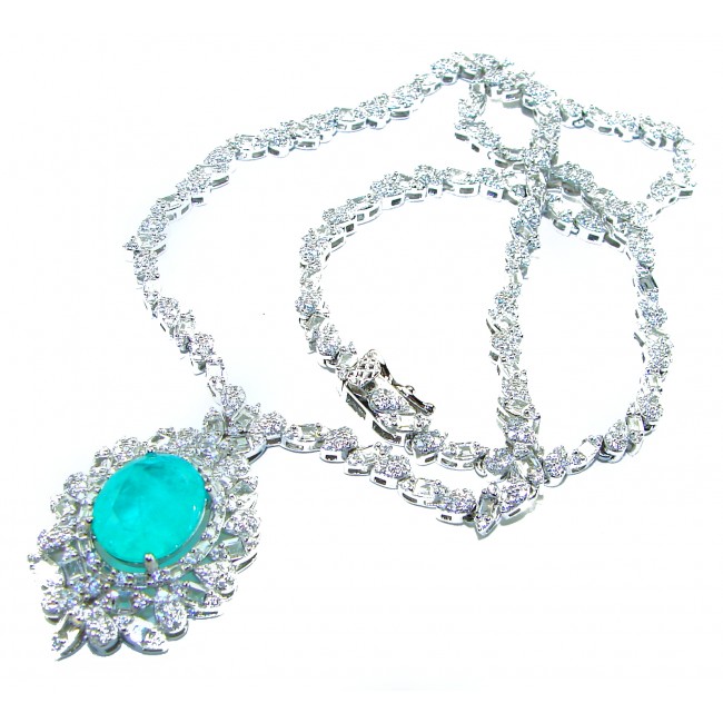 Giovanna 10.2 carat authentic Emerald rhodium over .925 Sterling Silver handcrafted Statement necklace