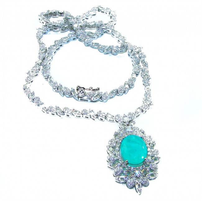 Giovanna 10.2 carat authentic Emerald rhodium over .925 Sterling Silver handcrafted Statement necklace
