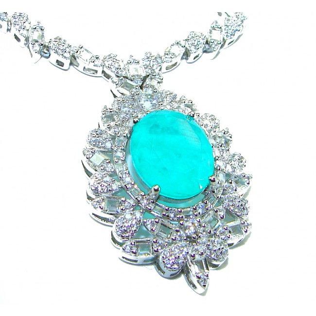 Giovanna 10.2 carat authentic Emerald rhodium over .925 Sterling Silver handcrafted Statement necklace